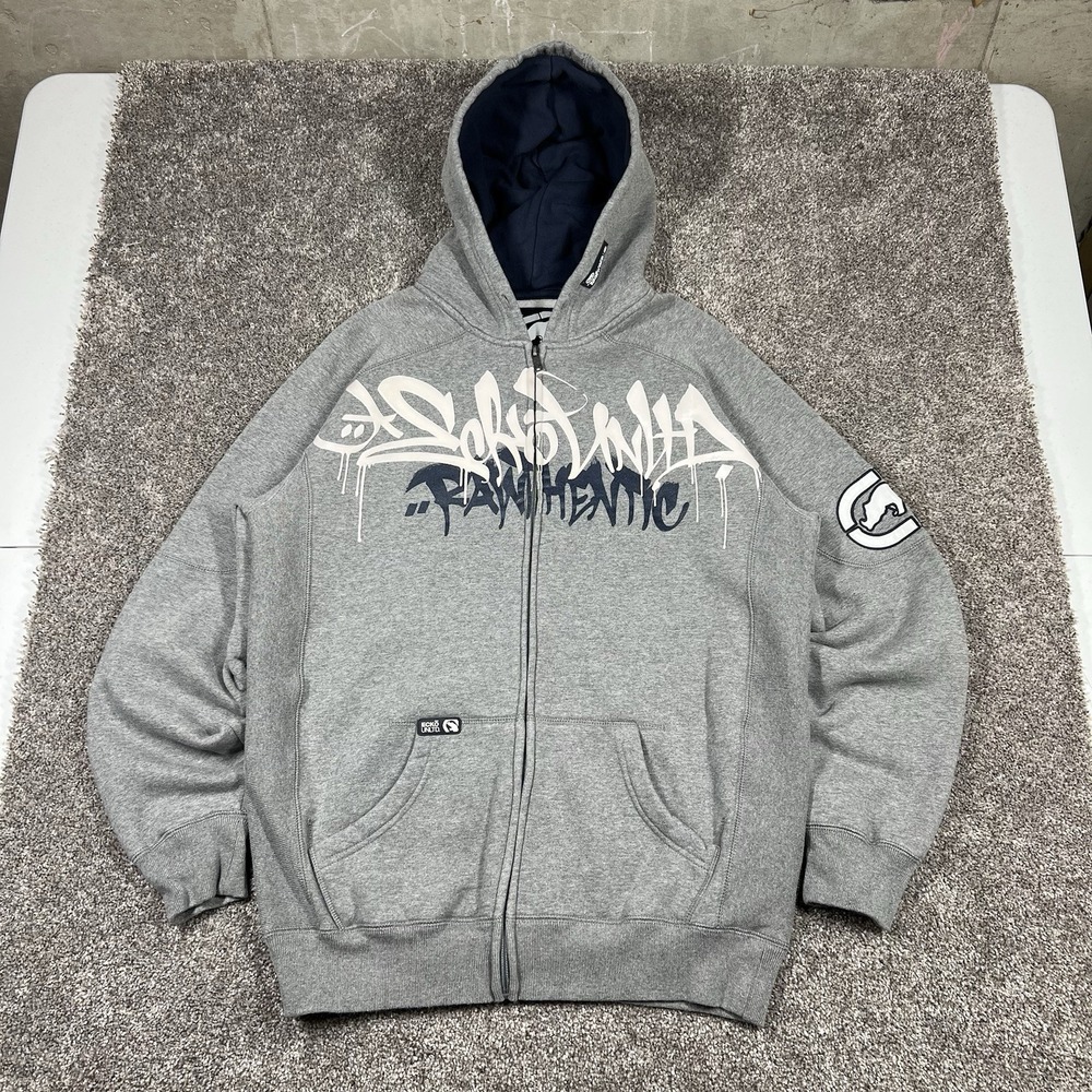 Vintage Ecko Unltd Grail Hoodie Mens M Gray Full Zip Graffiti Skater Y2K